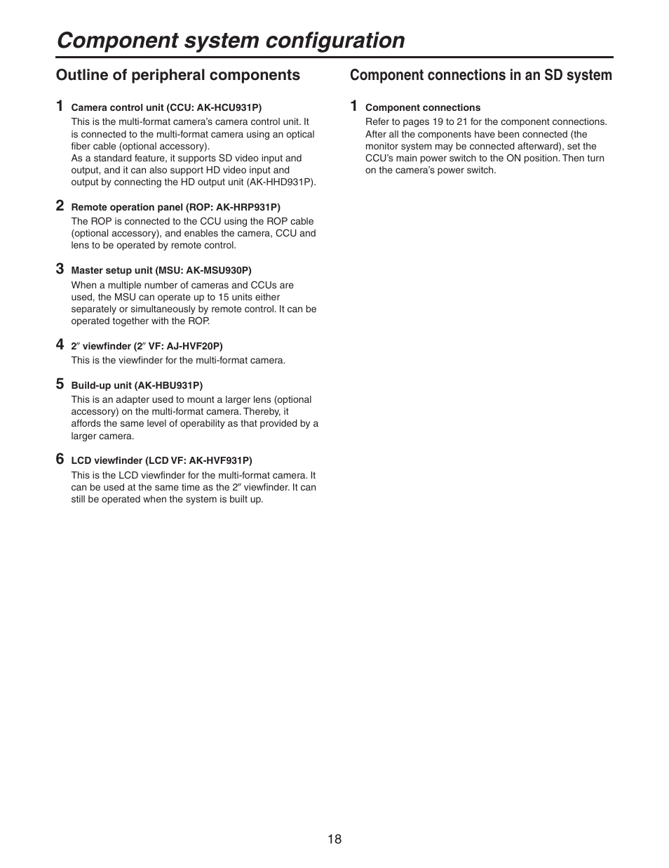 Component system configuration, Outline of peripheral components 1, Component connections in an sd system 1 | Panasonic AK-HC931BP User Manual | Page 18 / 32