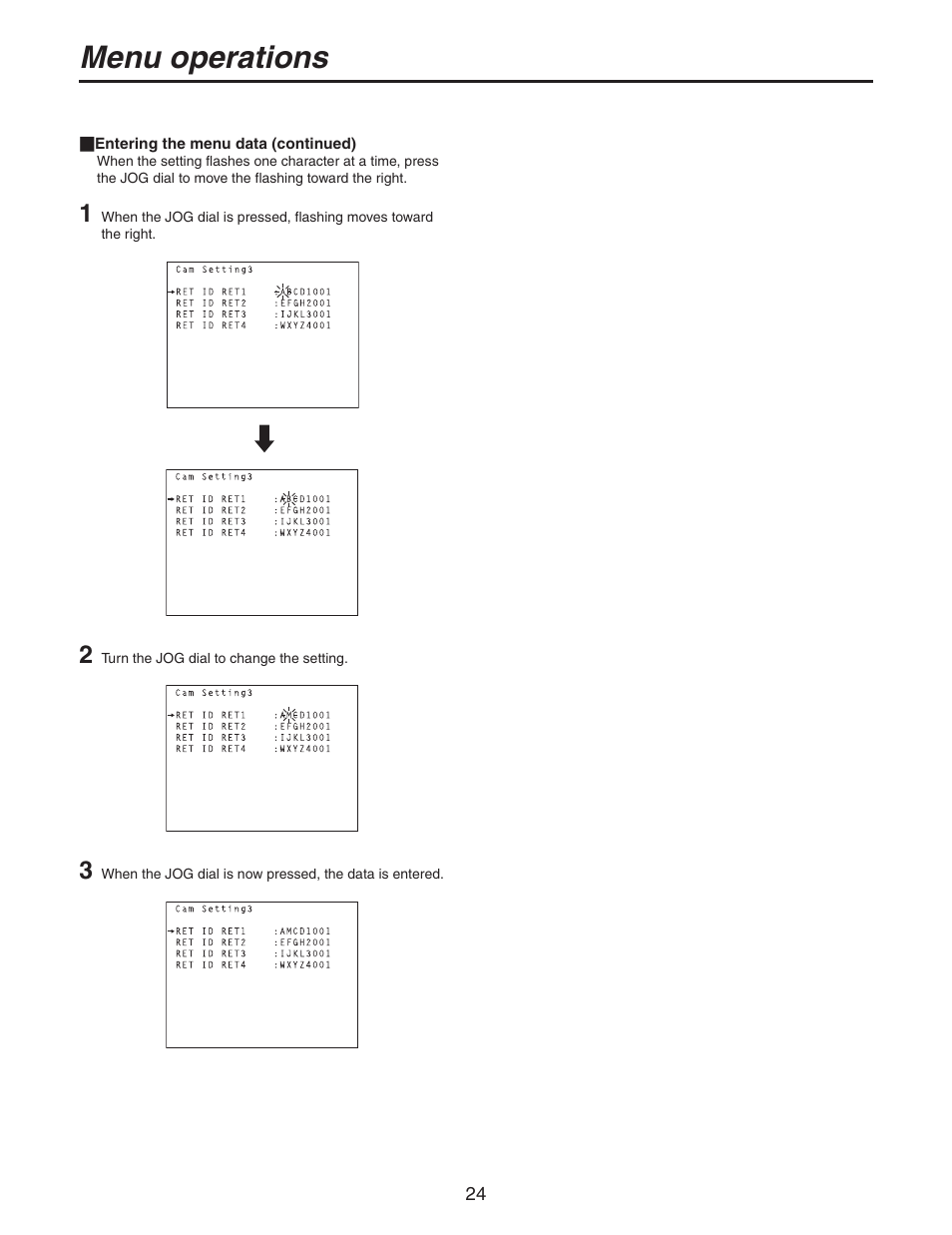 Menu operations | Panasonic AK-HC931BP User Manual | Page 24 / 32