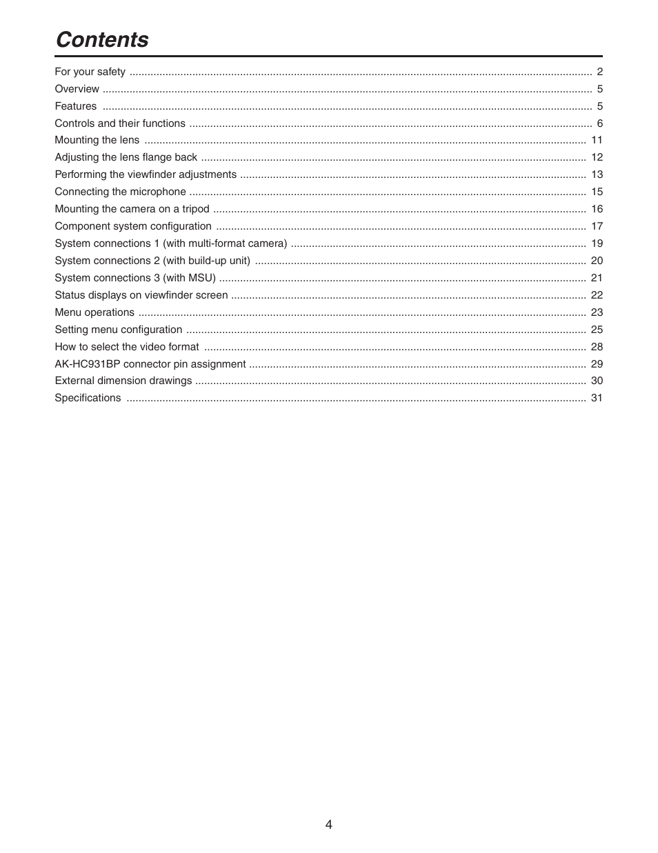 Panasonic AK-HC931BP User Manual | Page 4 / 32