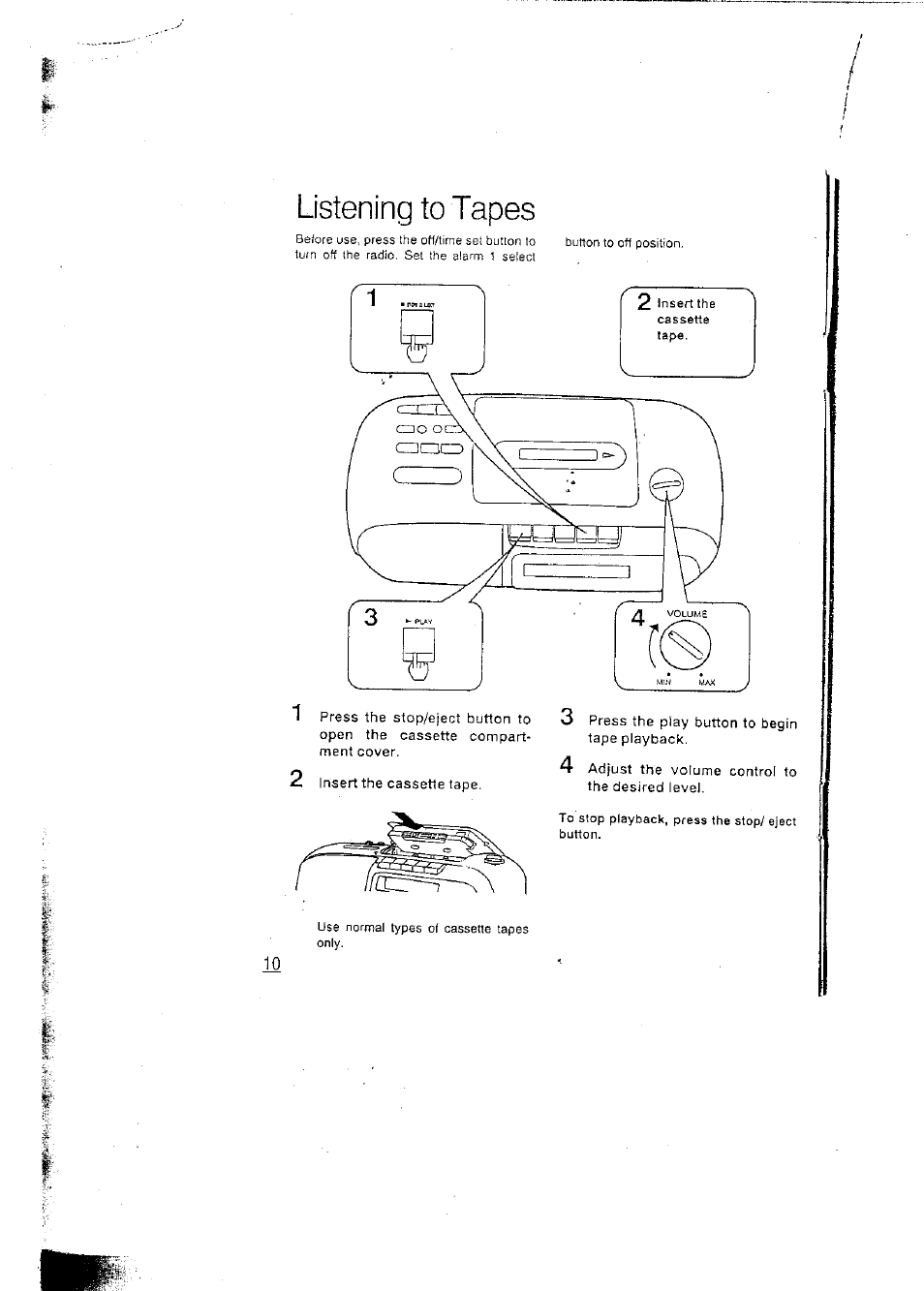 Listening to tapes | Panasonic RCX160 User Manual | Page 10 / 23