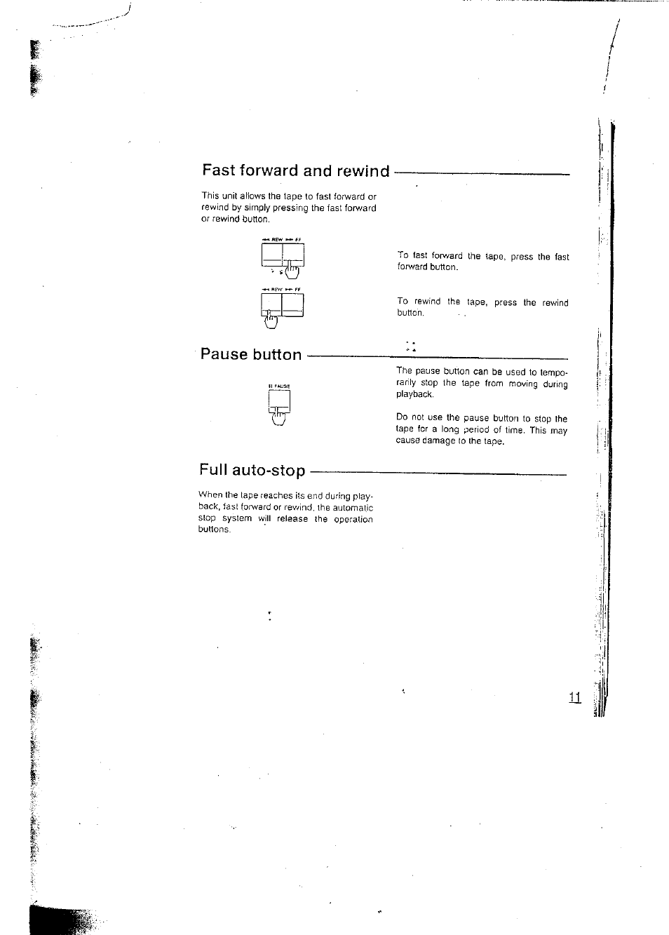 Fast forward and rewind, Pause button, Full auto-stop | Panasonic RCX160 User Manual | Page 11 / 23