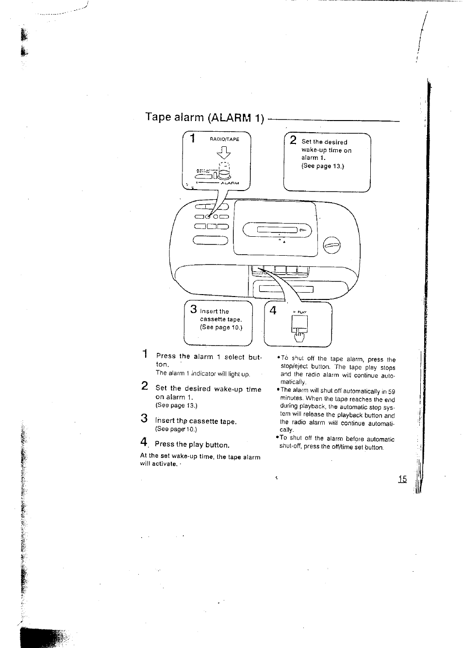 Tape alarm (alarm 1) | Panasonic RCX160 User Manual | Page 15 / 23