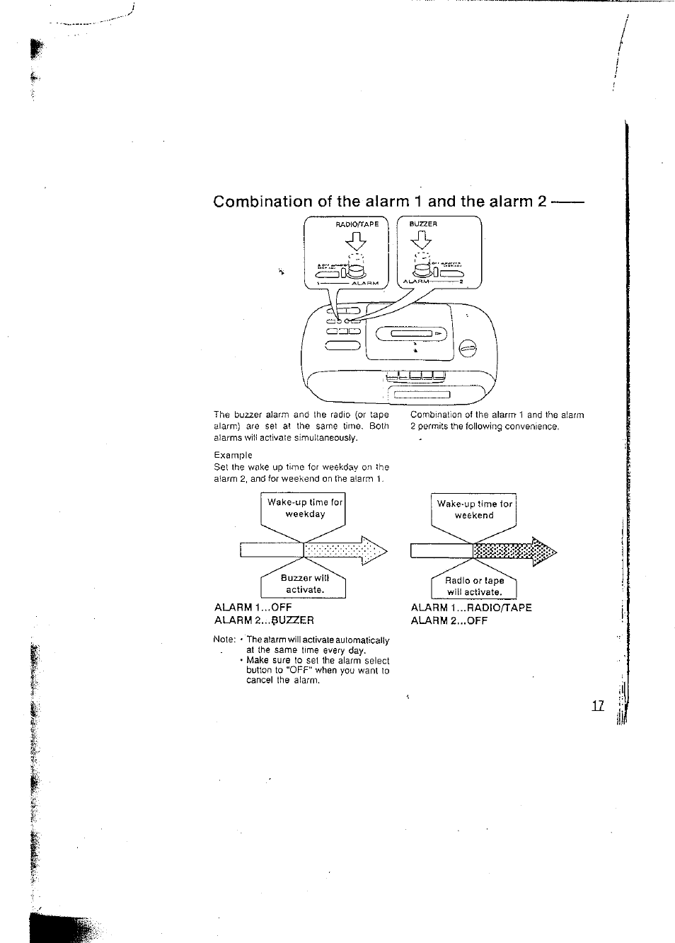 Combination of the alarm 1 and the alarm 2 | Panasonic RCX160 User Manual | Page 17 / 23