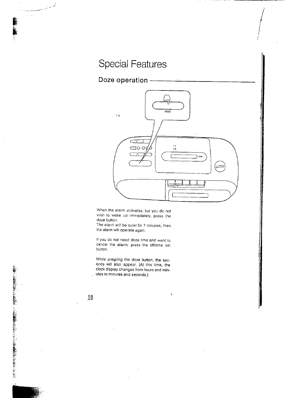 Special features, Doze operation | Panasonic RCX160 User Manual | Page 18 / 23