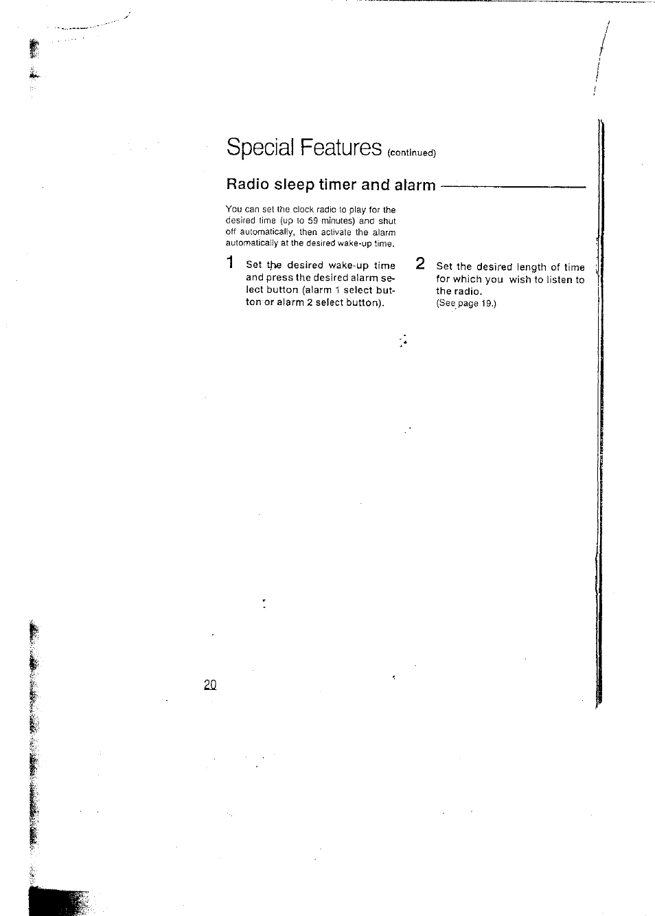 Special features, Radio sleep timer and alarm | Panasonic RCX160 User Manual | Page 20 / 23