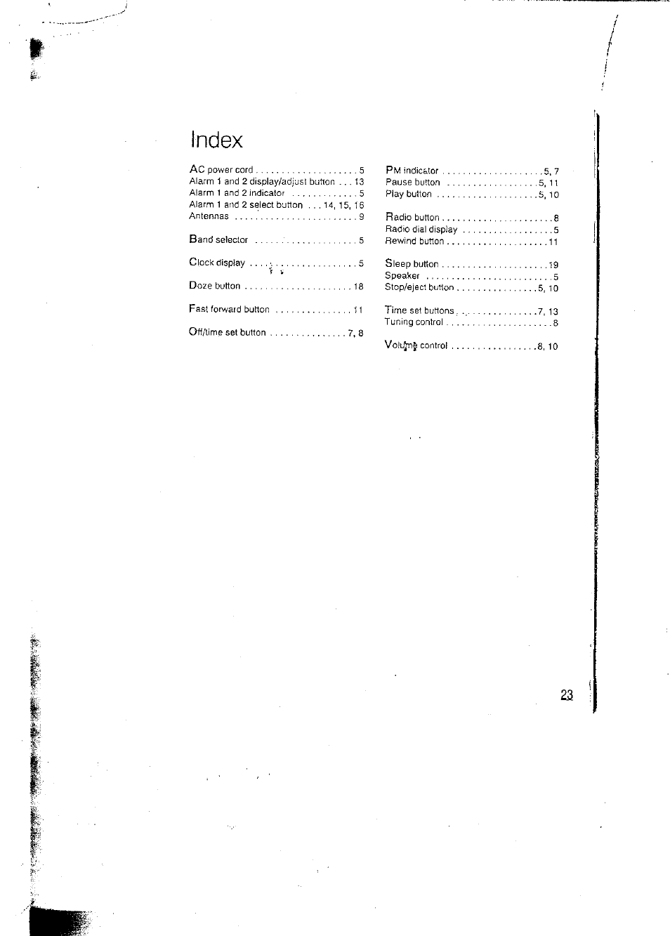 Index | Panasonic RCX160 User Manual | Page 23 / 23