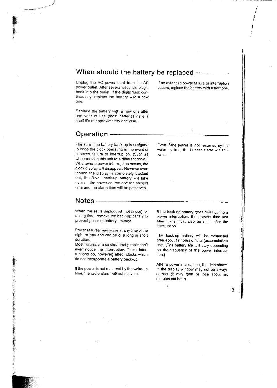 When should the battery be replaced, Operation, Notes | Panasonic RCX160 User Manual | Page 3 / 23