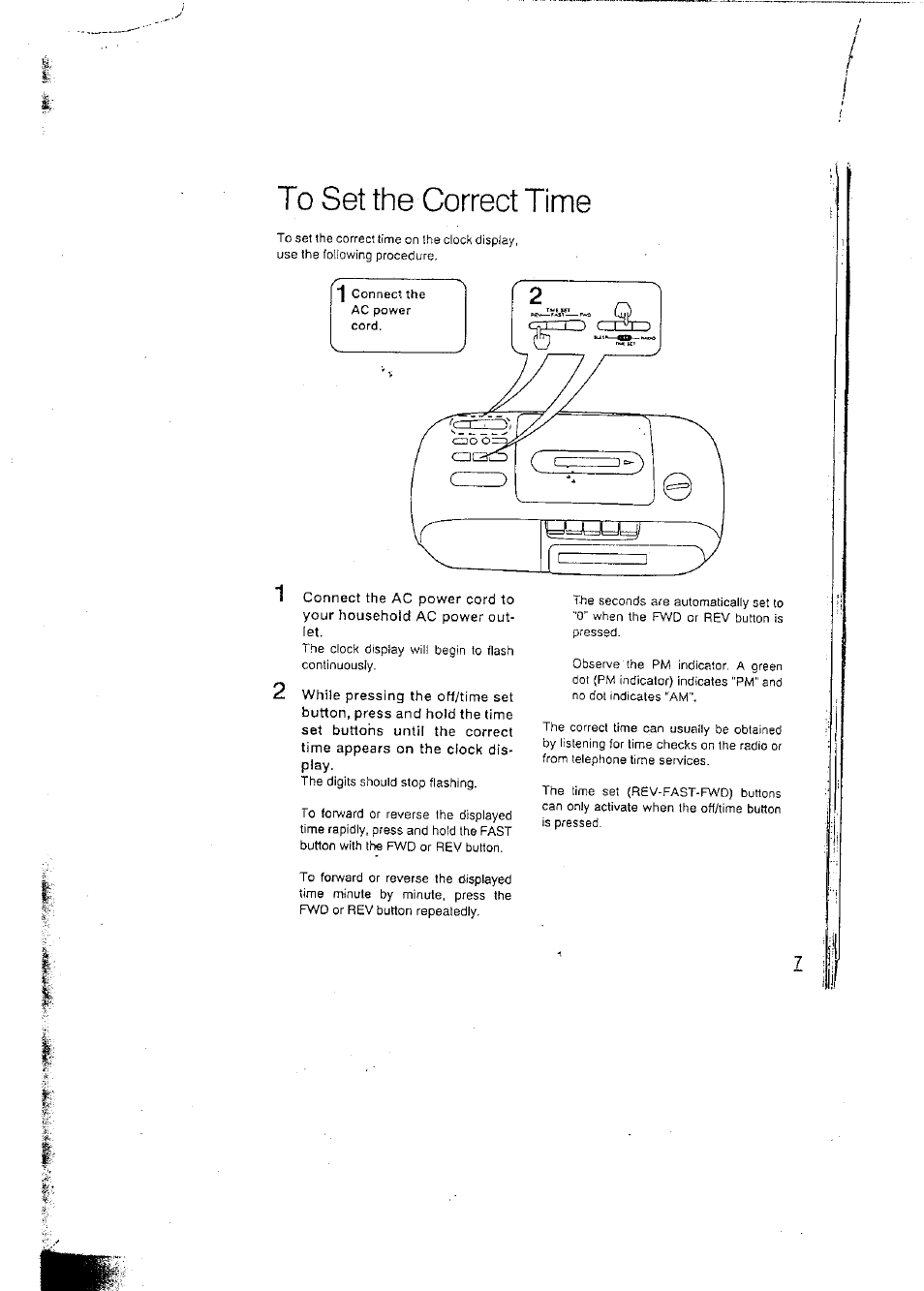 To set the correct time | Panasonic RCX160 User Manual | Page 7 / 23