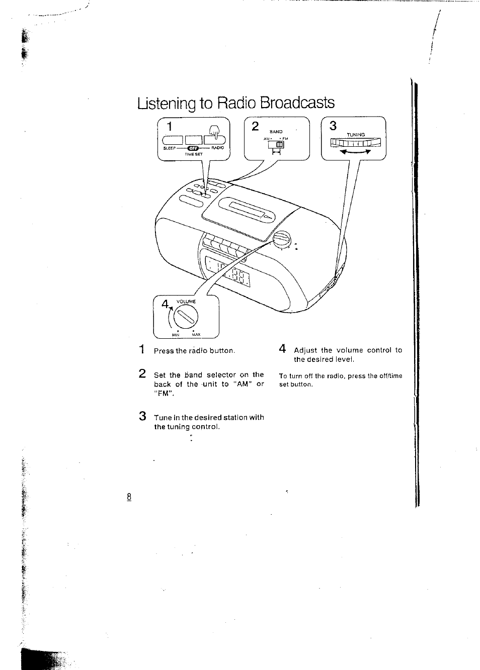 Listening to radio broadcasts | Panasonic RCX160 User Manual | Page 8 / 23