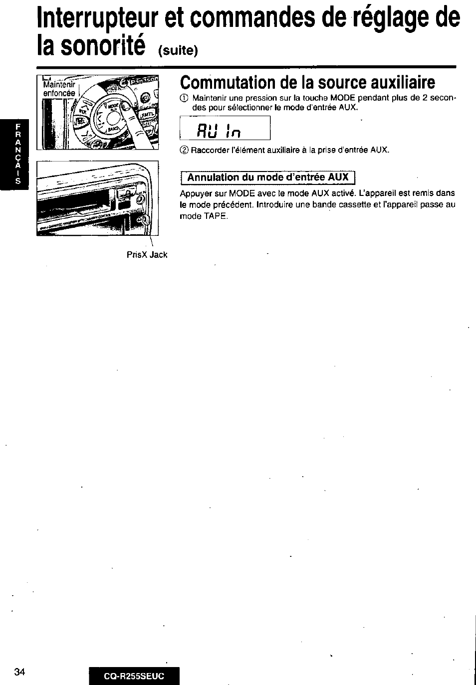 Commutation de la source auxiliaire | Panasonic CQR255SEUC User Manual | Page 34 / 80