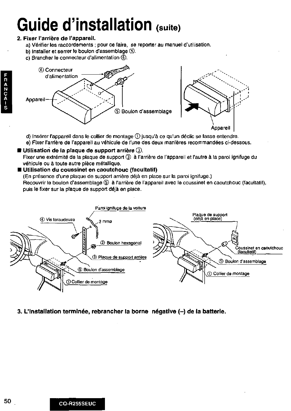 Guide d’installation, Suite) | Panasonic CQR255SEUC User Manual | Page 50 / 80