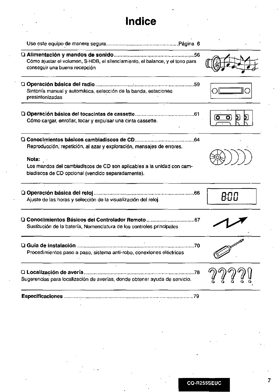 Indice | Panasonic CQR255SEUC User Manual | Page 7 / 80