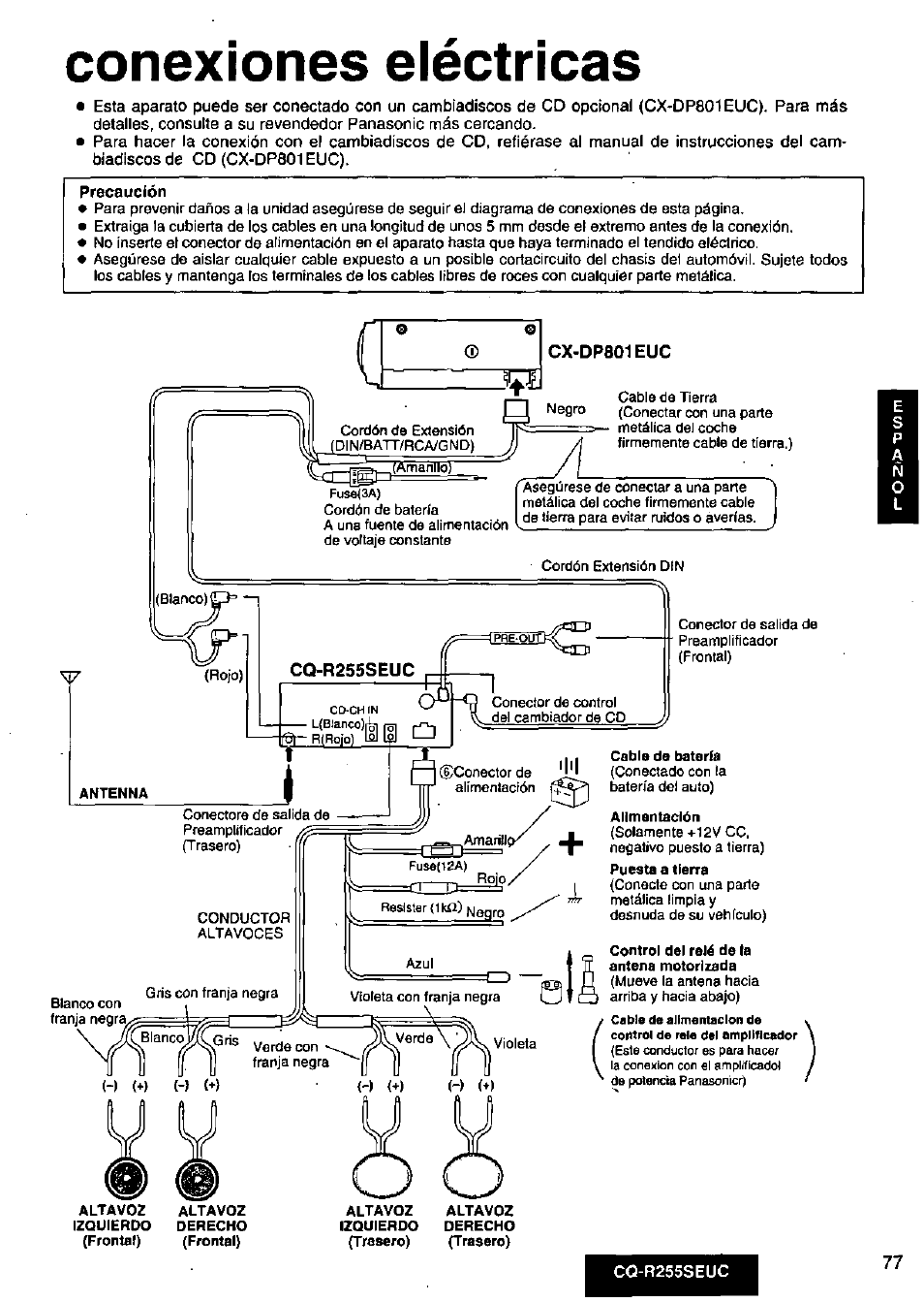 Conexiones eléctricas, Precaución | Panasonic CQR255SEUC User Manual | Page 77 / 80