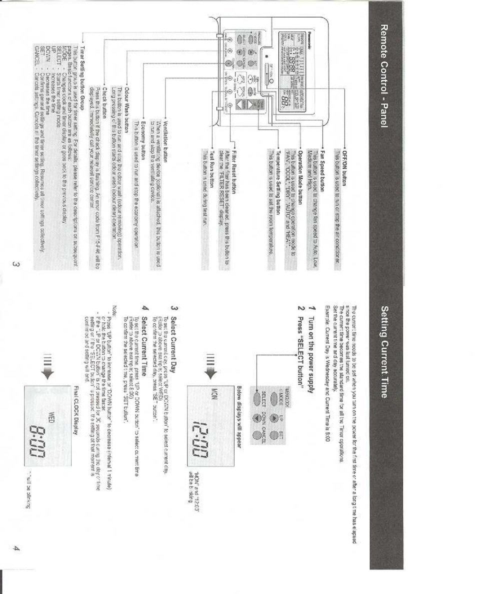 Remote control - panel setting current.time | Panasonic CS-F24DD1ES User Manual | Page 10 / 12