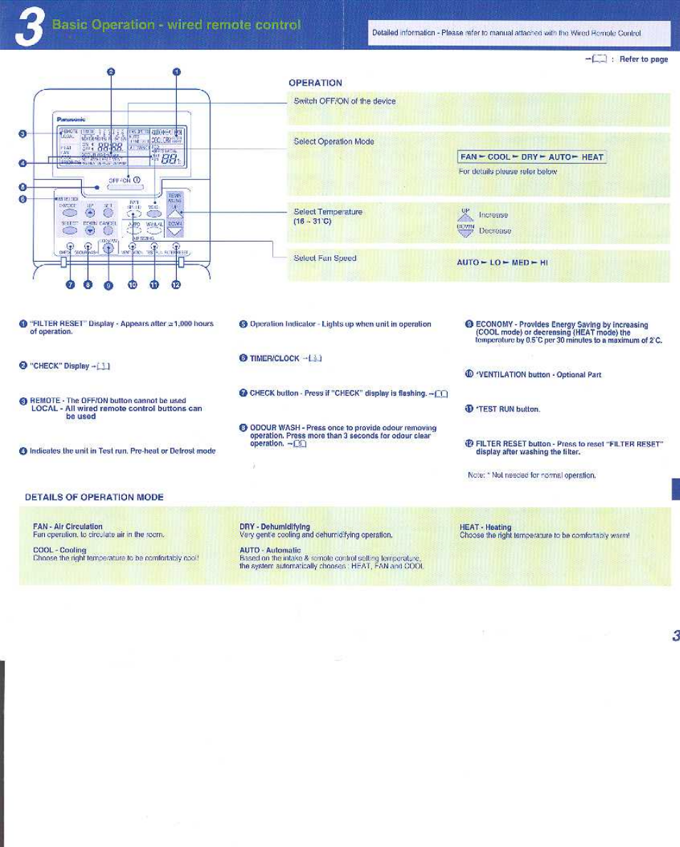 Basic operation • wired remote control | Panasonic CS-F24DD1ES User Manual | Page 3 / 12