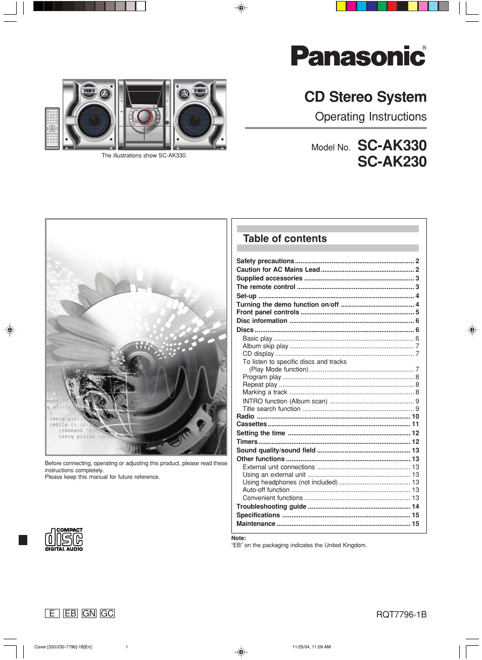 Panasonic SC-AK230 User Manual | 16 pages