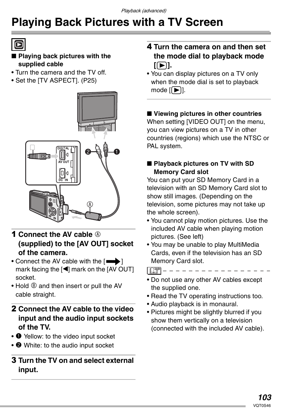Playing back pictures with a tv screen, Ab 1 2 | Panasonic DMC-LX1GN User Manual | Page 103 / 128
