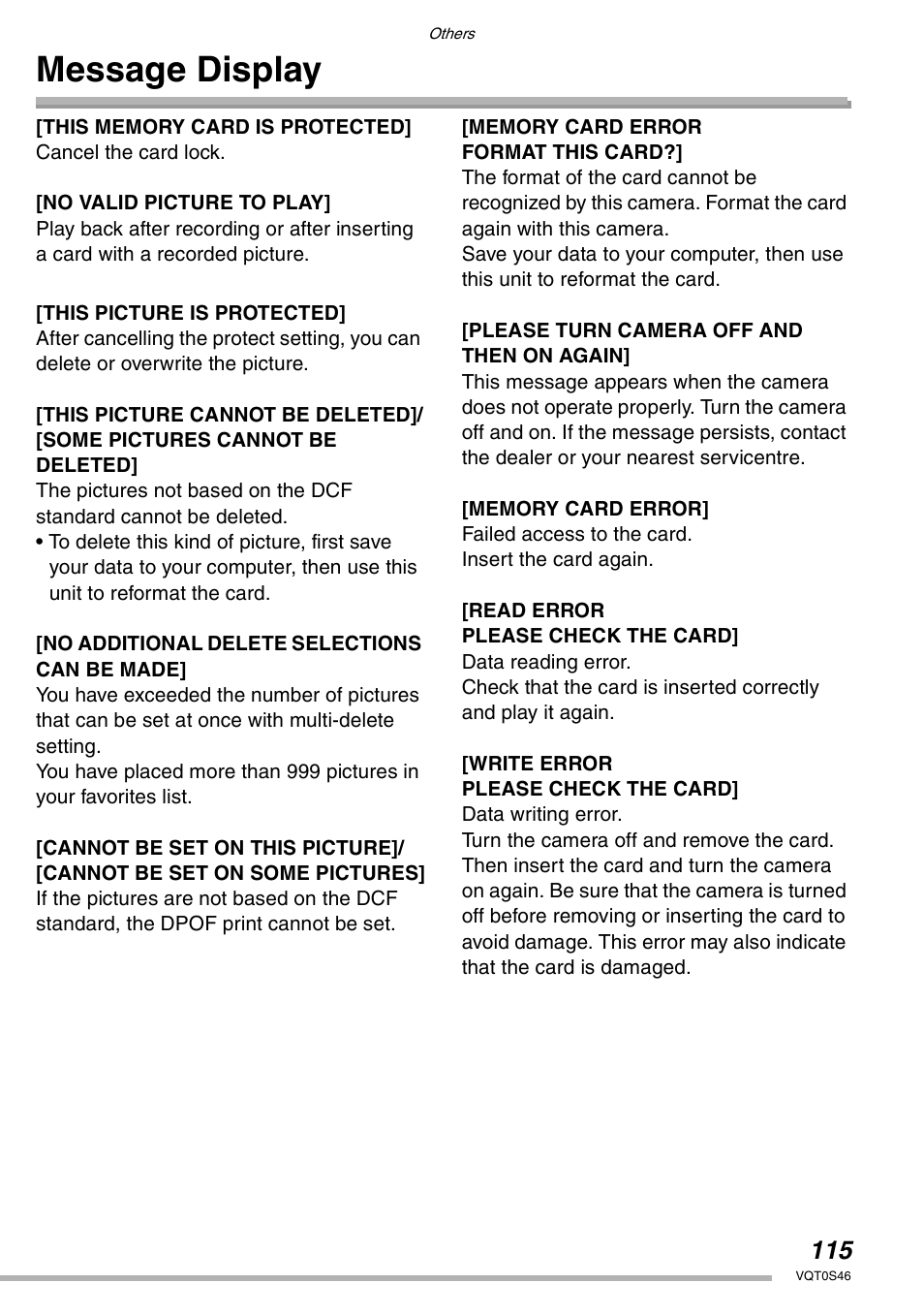 Message display | Panasonic DMC-LX1GN User Manual | Page 115 / 128