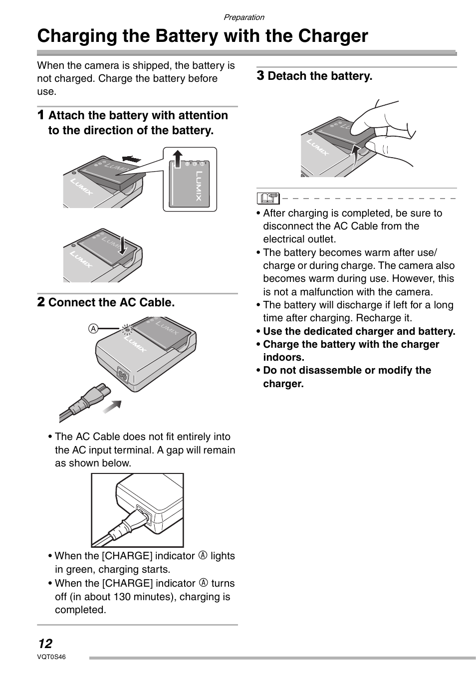 Charging the battery with the charger | Panasonic DMC-LX1GN User Manual | Page 12 / 128