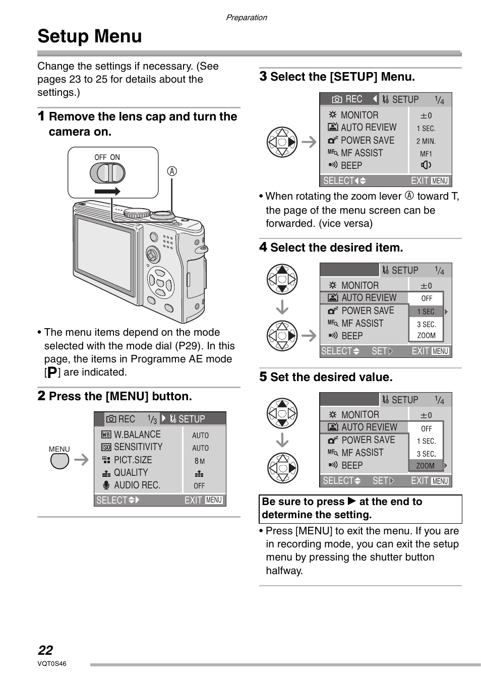 Setup menu | Panasonic DMC-LX1GN User Manual | Page 22 / 128