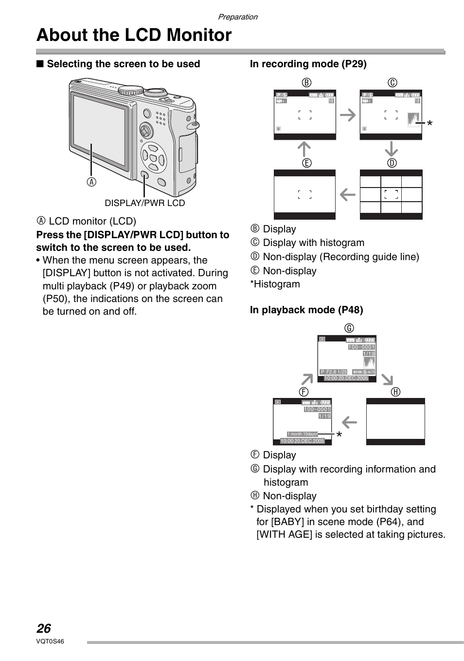 About the lcd monitor, Bc e d, Gh f | Panasonic DMC-LX1GN User Manual | Page 26 / 128