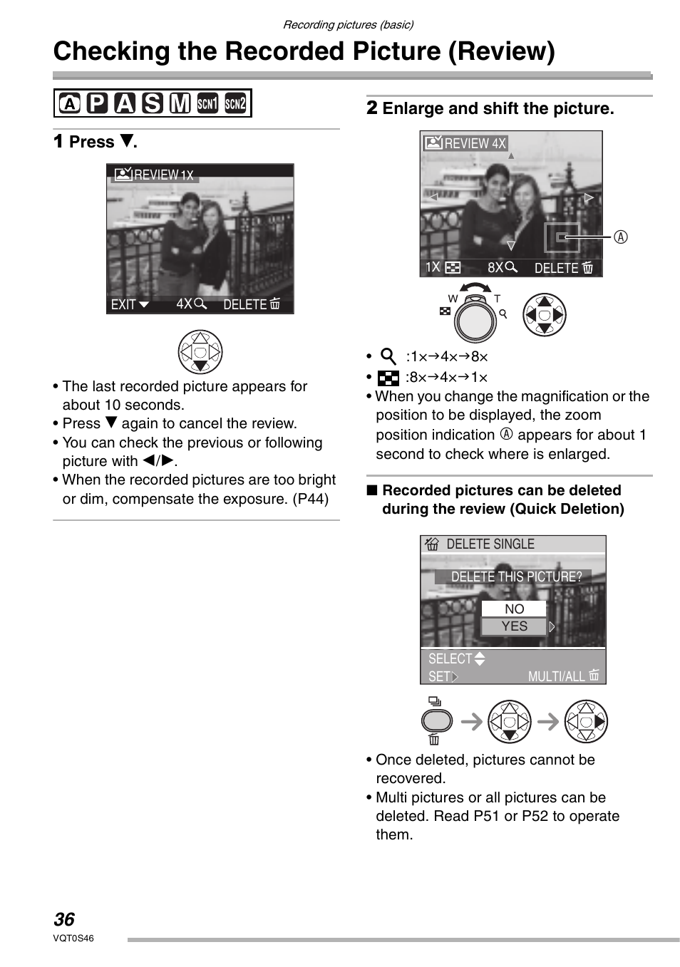 Checking the recorded picture (review) | Panasonic DMC-LX1GN User Manual | Page 36 / 128
