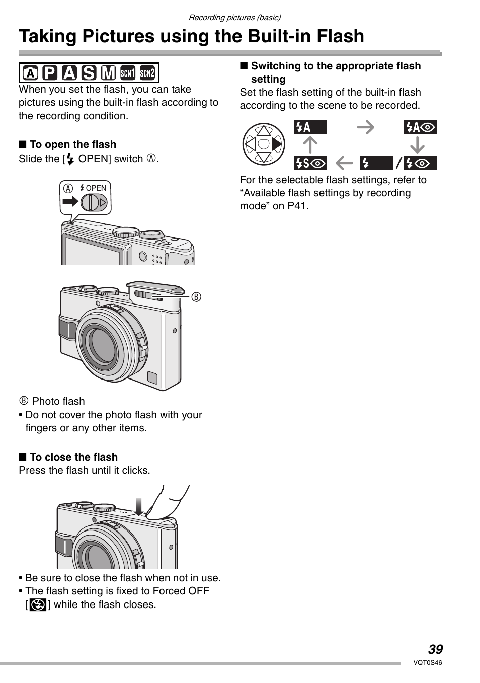 Taking pictures using the built-in flash | Panasonic DMC-LX1GN User Manual | Page 39 / 128