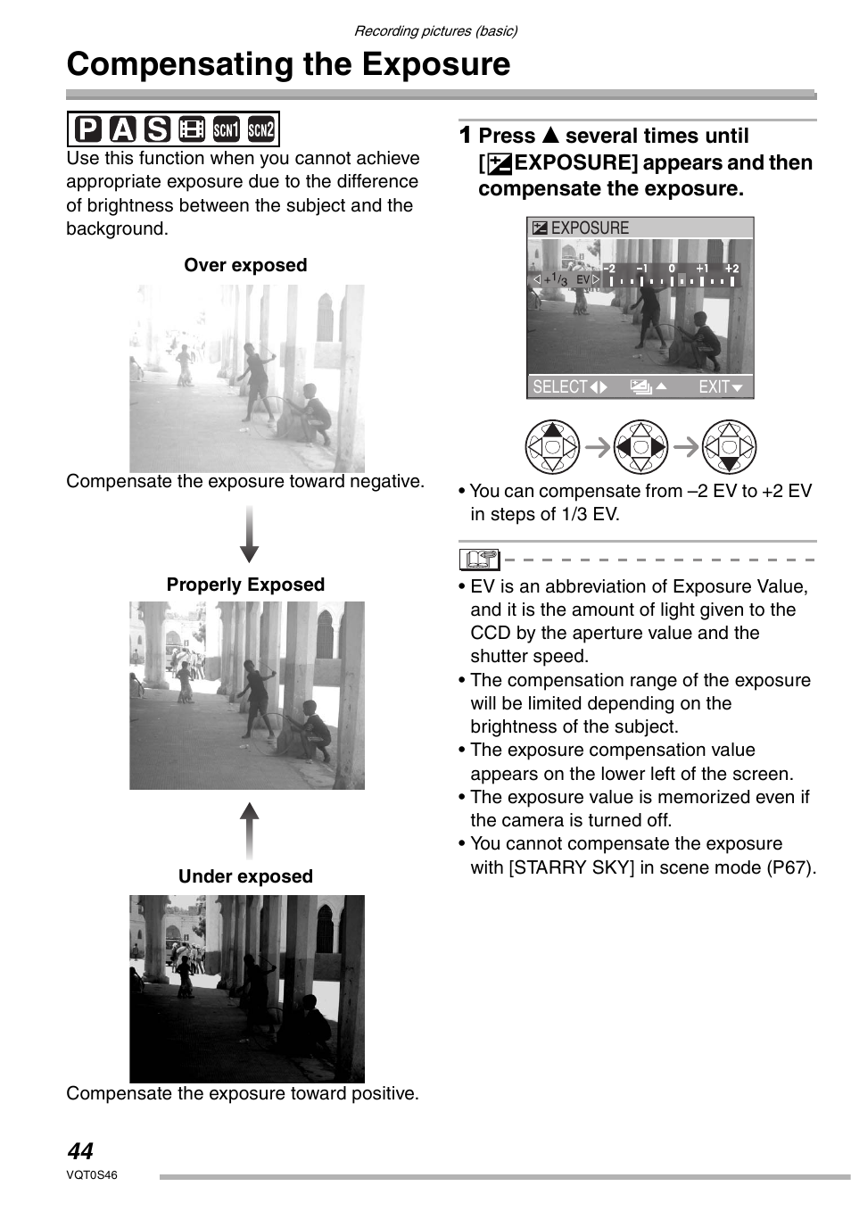 Compensating the exposure | Panasonic DMC-LX1GN User Manual | Page 44 / 128