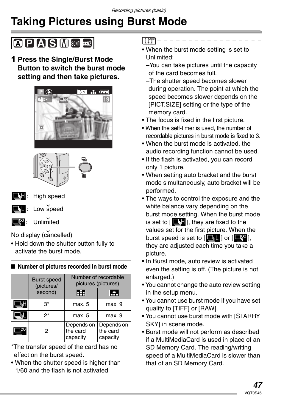 Taking pictures using burst mode | Panasonic DMC-LX1GN User Manual | Page 47 / 128