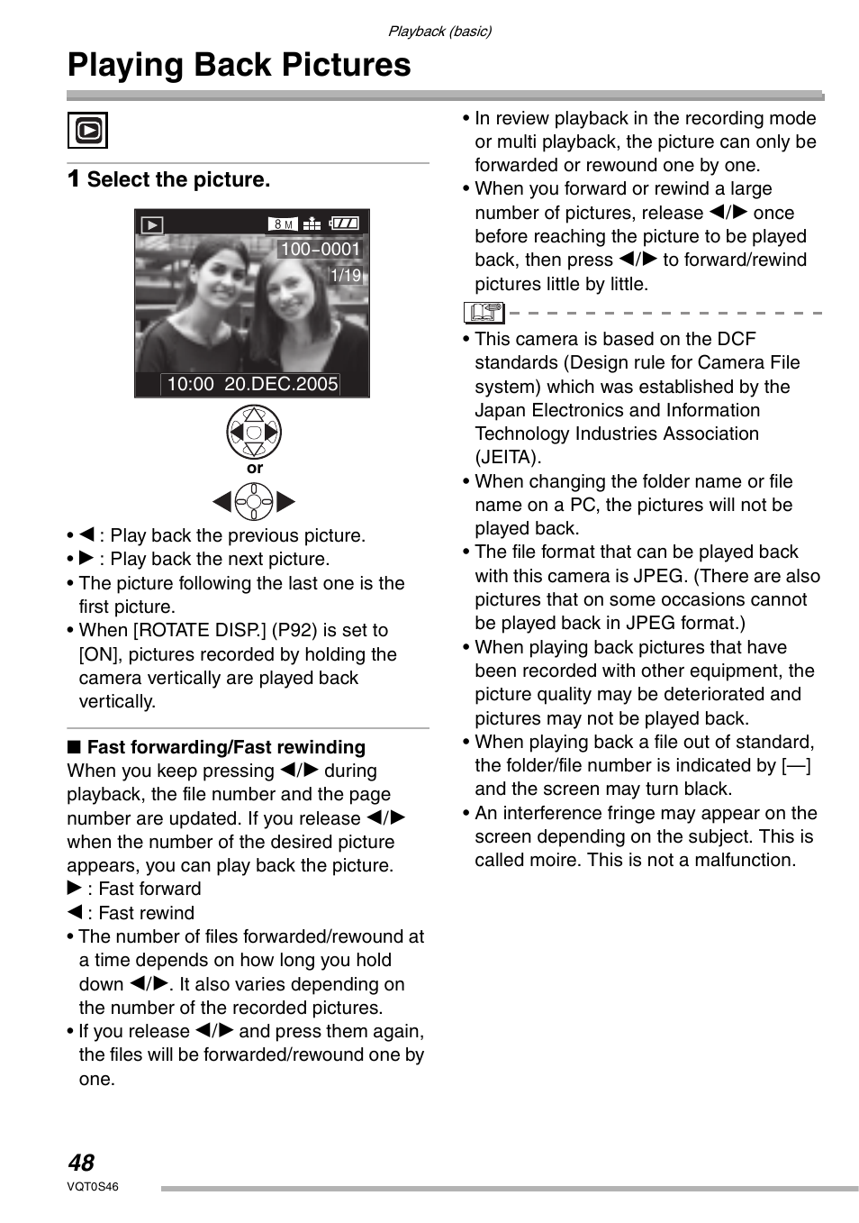 Playing back pictures | Panasonic DMC-LX1GN User Manual | Page 48 / 128