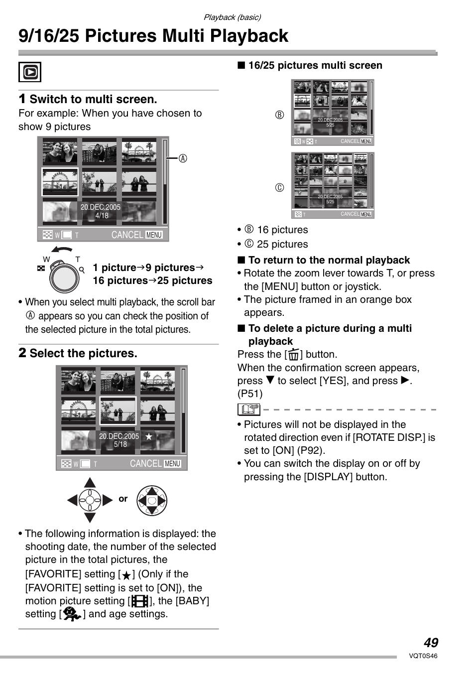 Switch to multi screen, Select the pictures | Panasonic DMC-LX1GN User Manual | Page 49 / 128