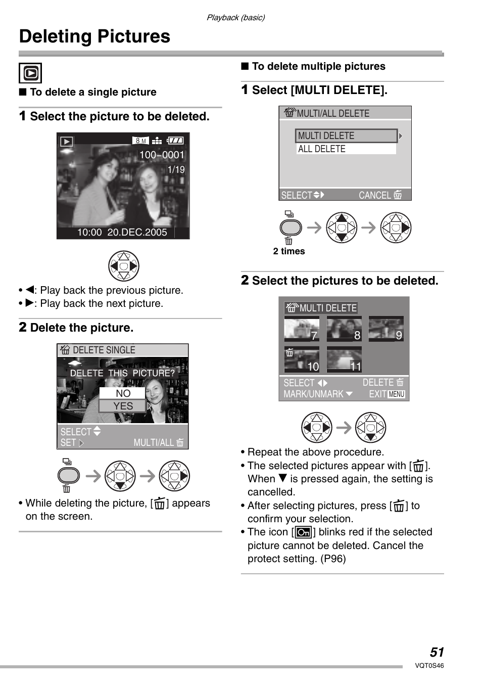 Deleting pictures | Panasonic DMC-LX1GN User Manual | Page 51 / 128