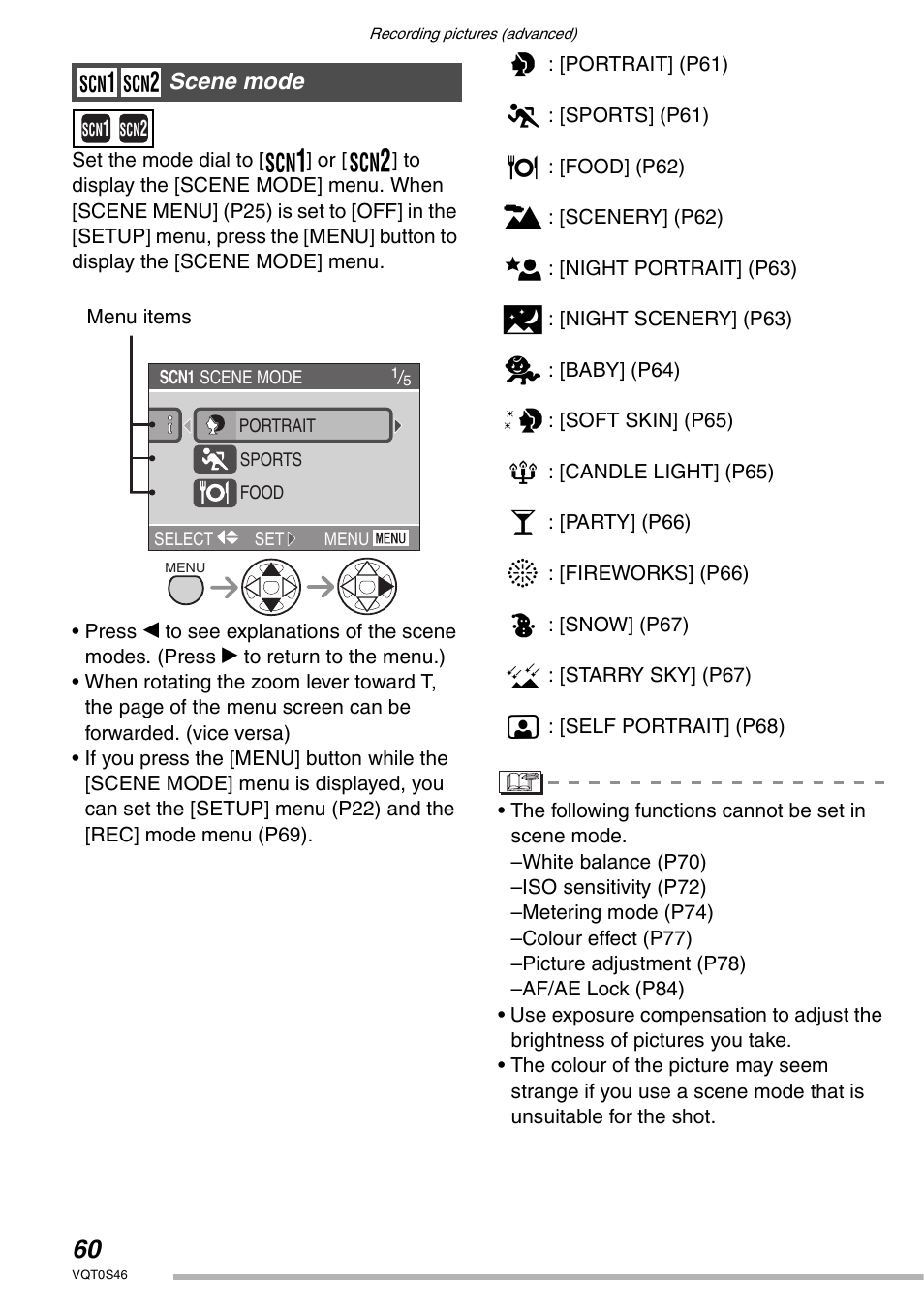 Scene mode | Panasonic DMC-LX1GN User Manual | Page 60 / 128