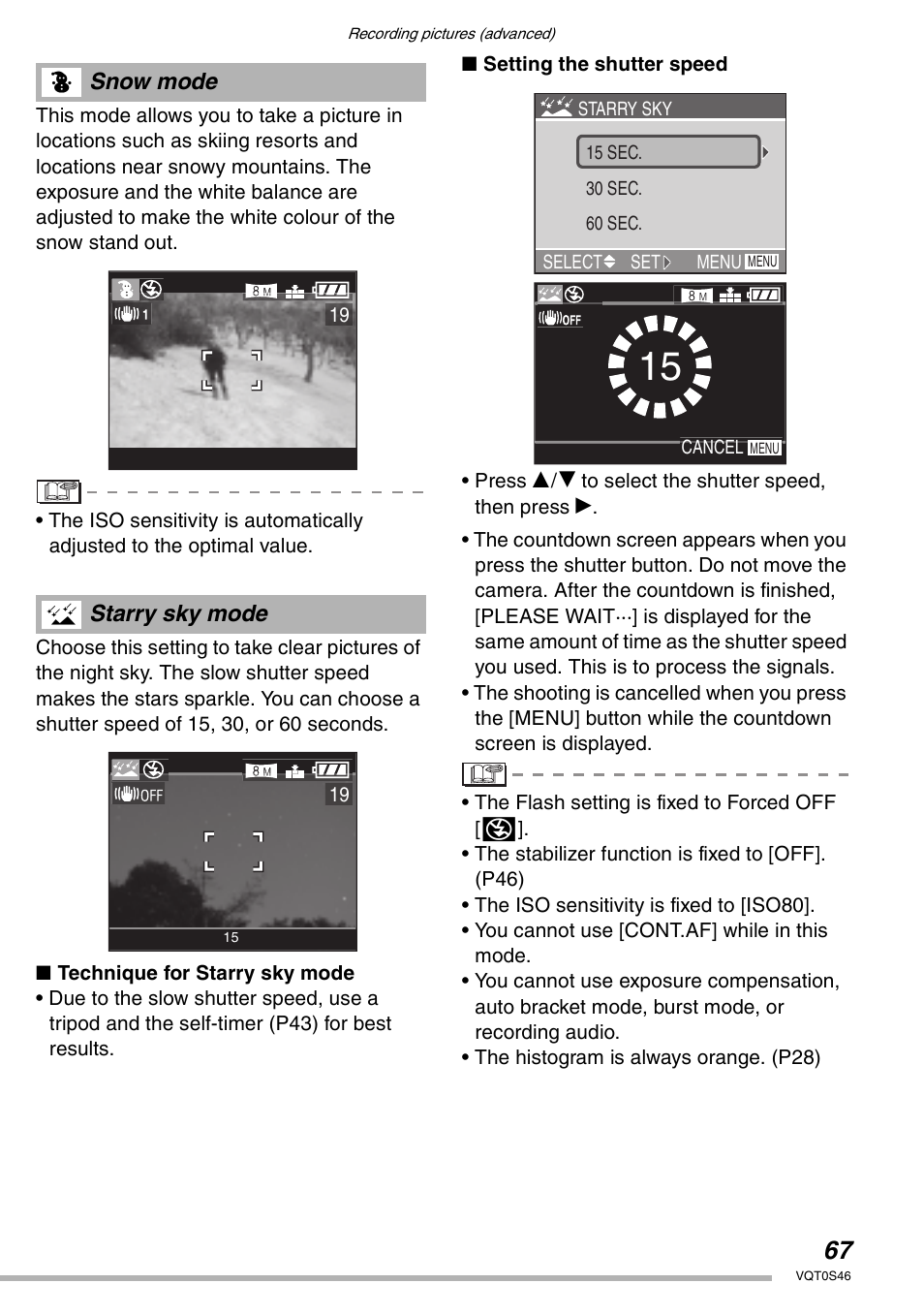 Snow mode starry sky mode | Panasonic DMC-LX1GN User Manual | Page 67 / 128