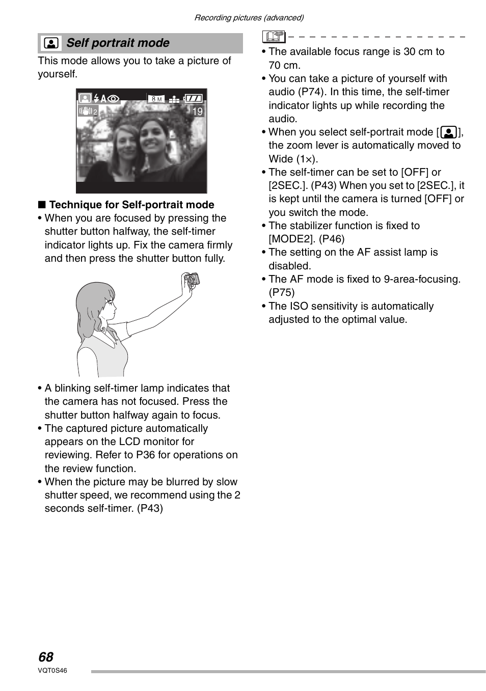 Self portrait mode | Panasonic DMC-LX1GN User Manual | Page 68 / 128