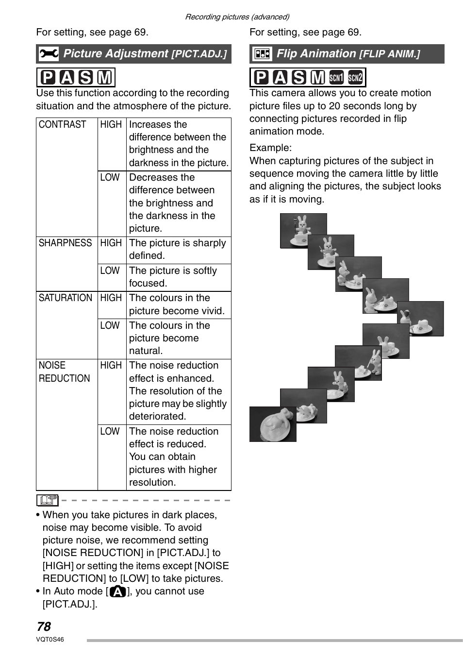 Picture adjustment, Flip animation | Panasonic DMC-LX1GN User Manual | Page 78 / 128