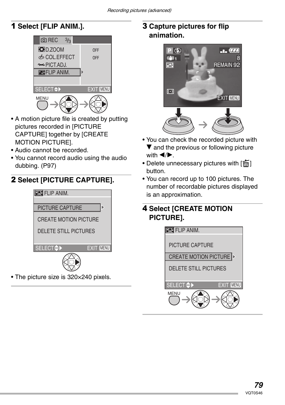 Select [flip anim, Select [picture capture, Capture pictures for flip animation | Select [create motion picture | Panasonic DMC-LX1GN User Manual | Page 79 / 128