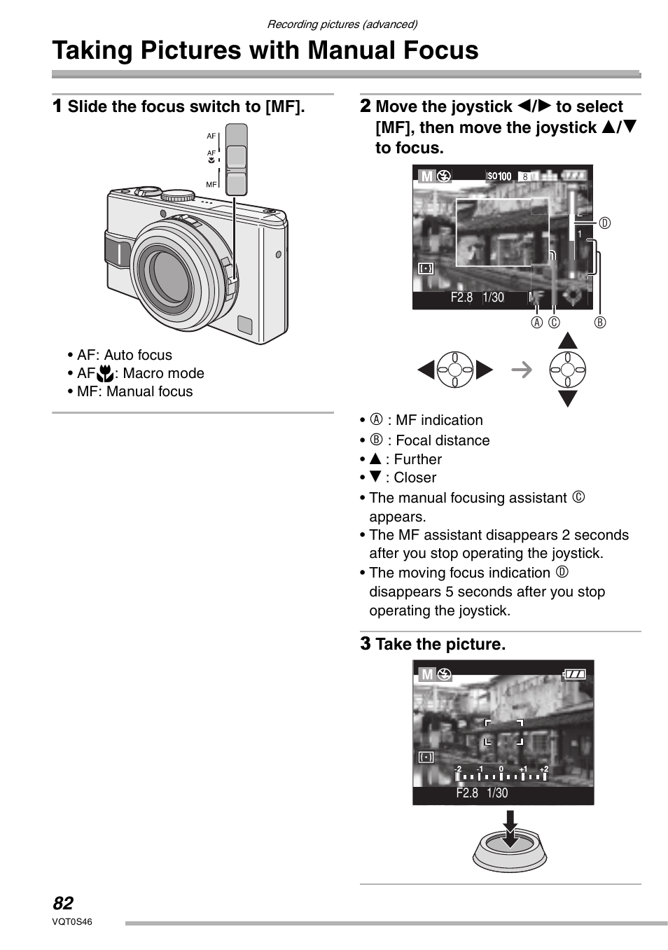 Taking pictures with manual focus | Panasonic DMC-LX1GN User Manual | Page 82 / 128