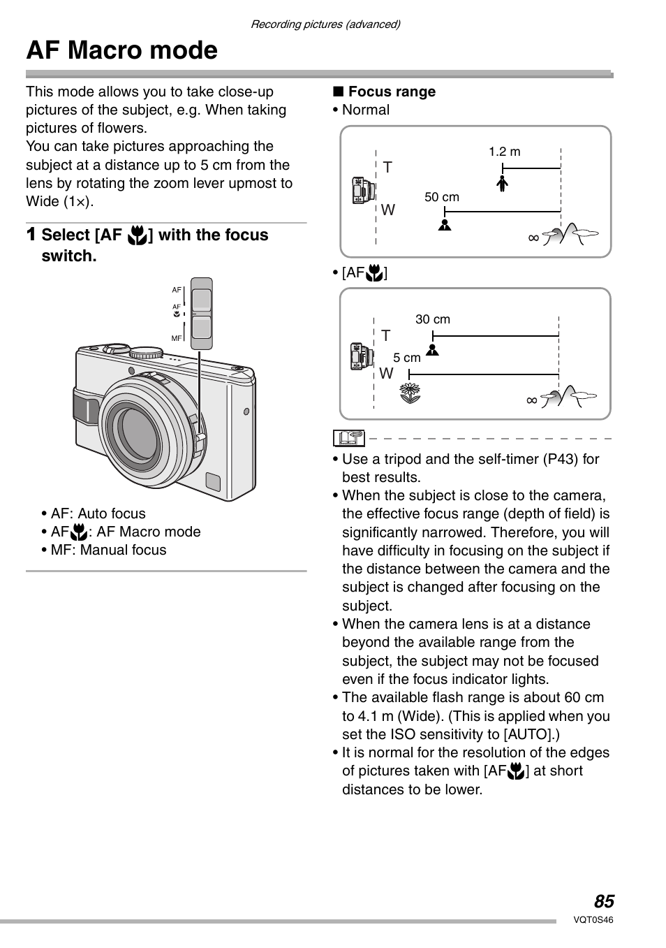 Af macro mode | Panasonic DMC-LX1GN User Manual | Page 85 / 128