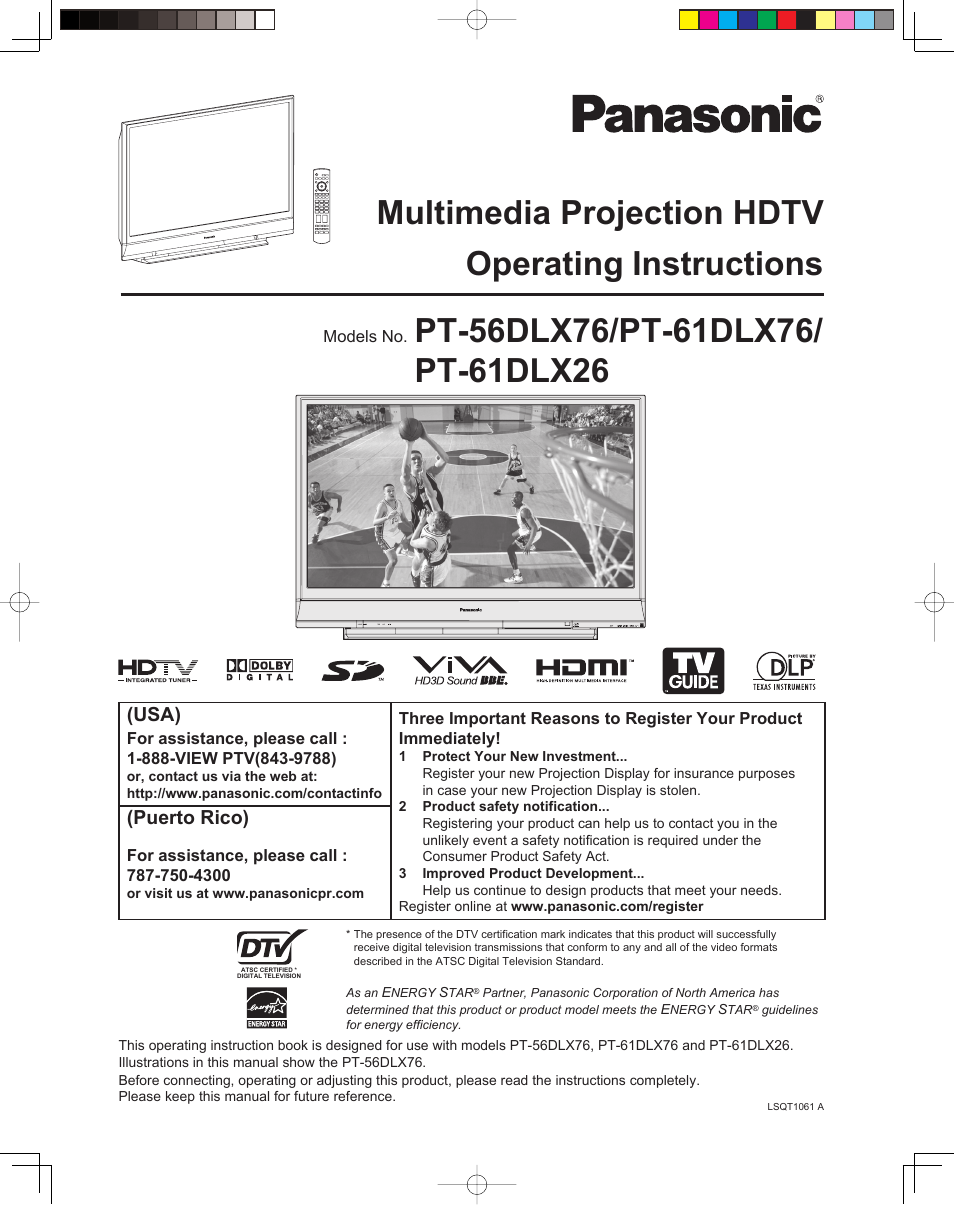 Panasonic PT 56DLX76 User Manual | 92 pages