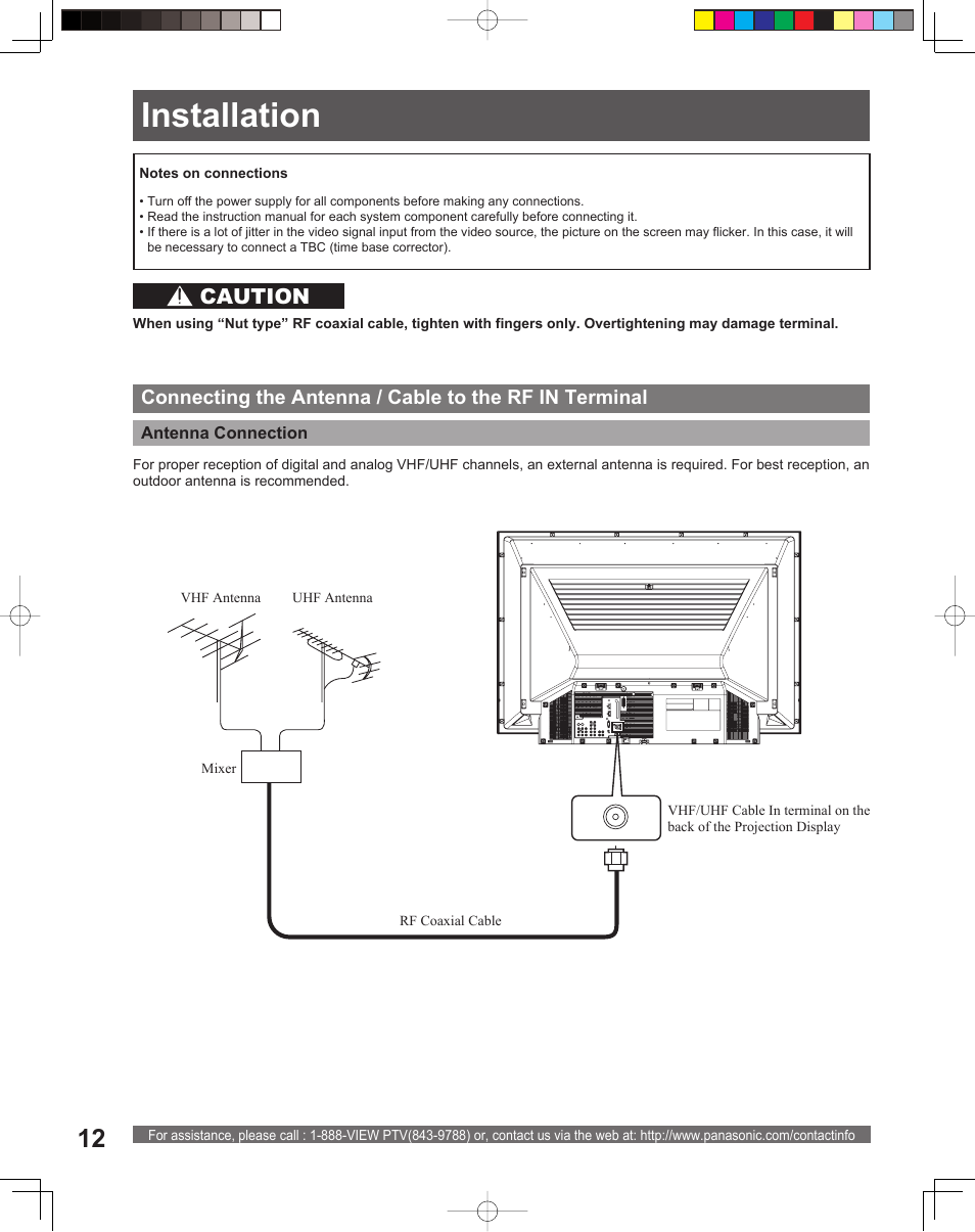 Installation, Caution | Panasonic PT 56DLX76 User Manual | Page 12 / 92