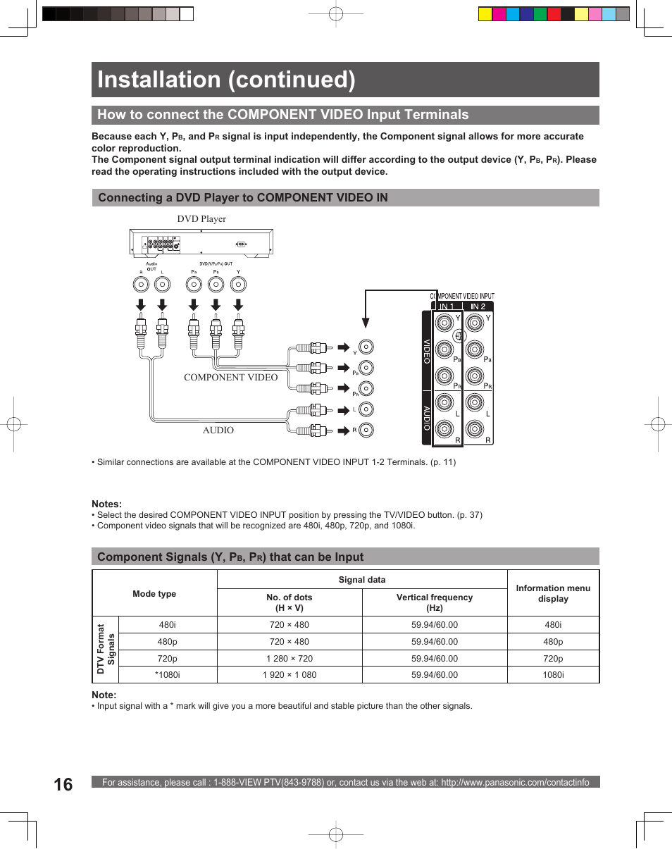 Installation (continued) | Panasonic PT 56DLX76 User Manual | Page 16 / 92