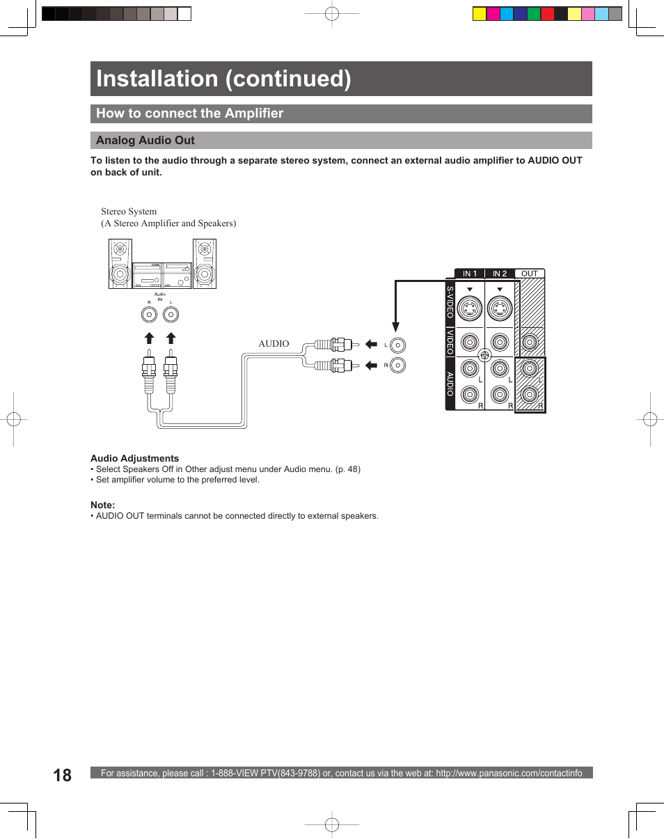 Installation (continued) | Panasonic PT 56DLX76 User Manual | Page 18 / 92