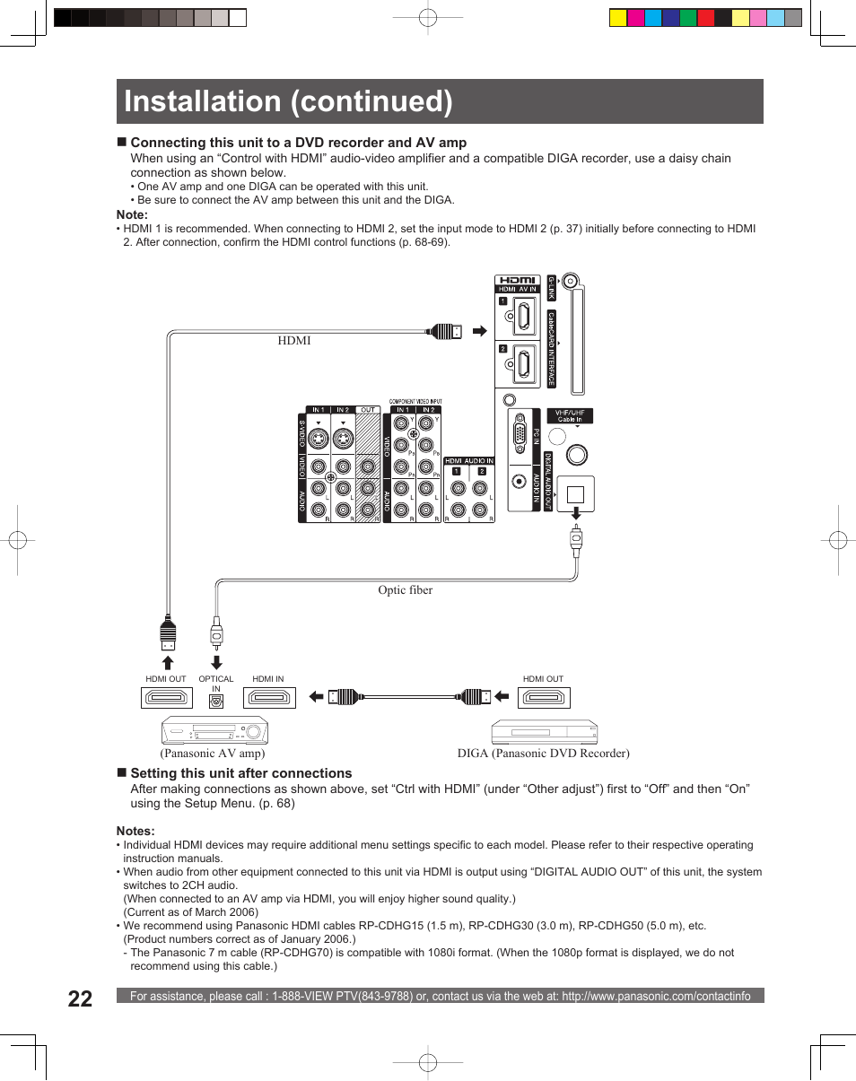 Installation (continued) | Panasonic PT 56DLX76 User Manual | Page 22 / 92