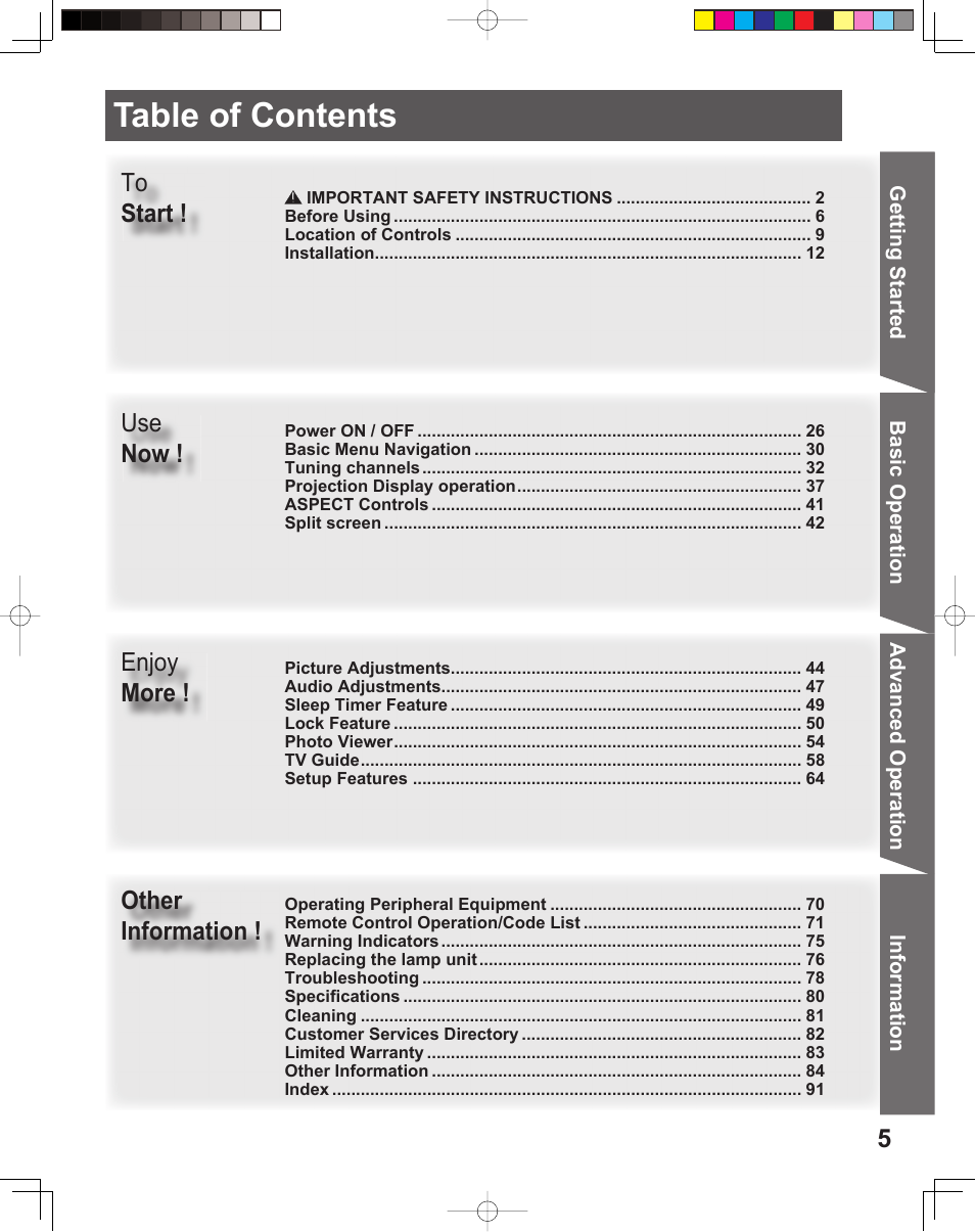 Panasonic PT 56DLX76 User Manual | Page 5 / 92