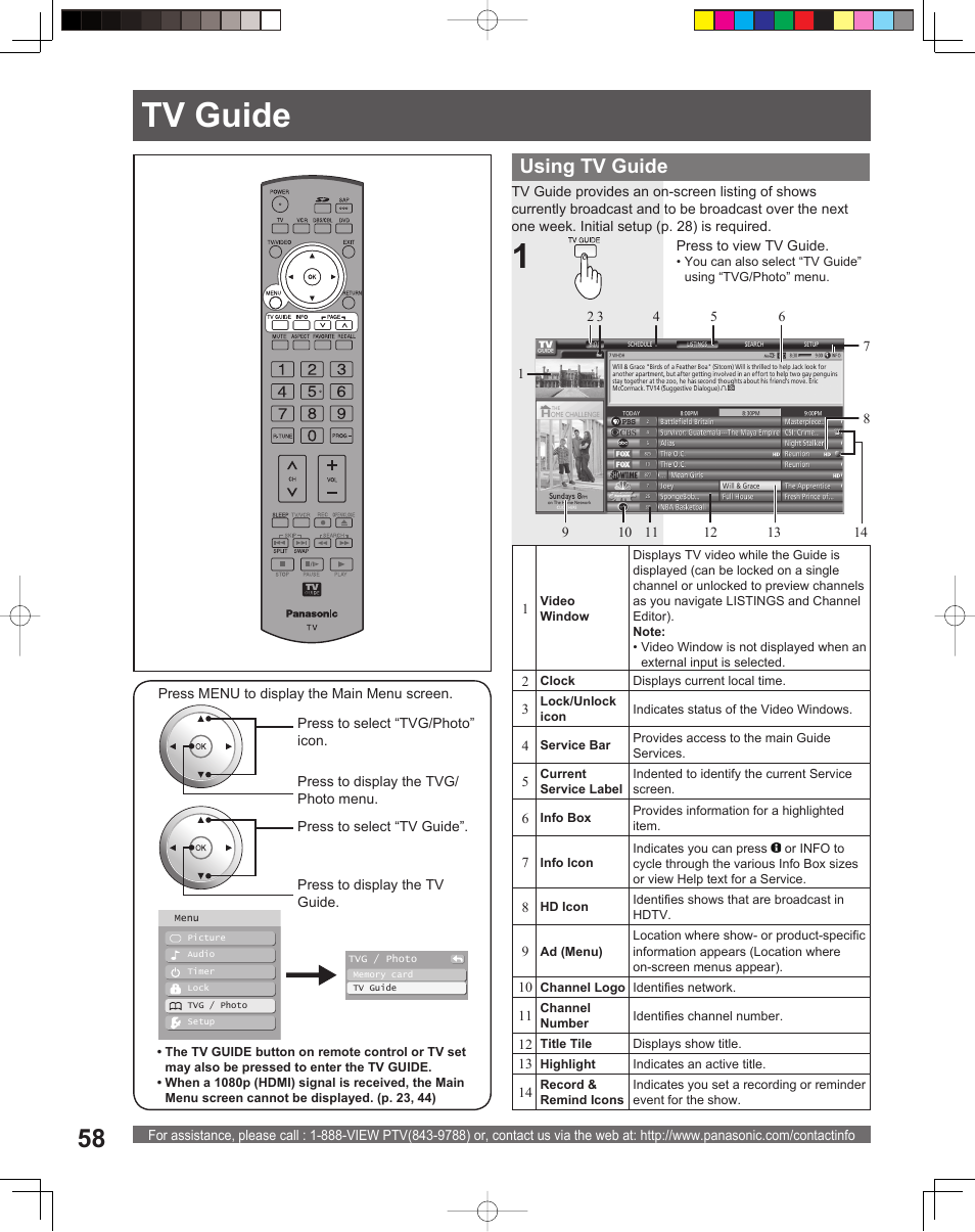 Tv guide, Using tv guide | Panasonic PT 56DLX76 User Manual | Page 58 / 92