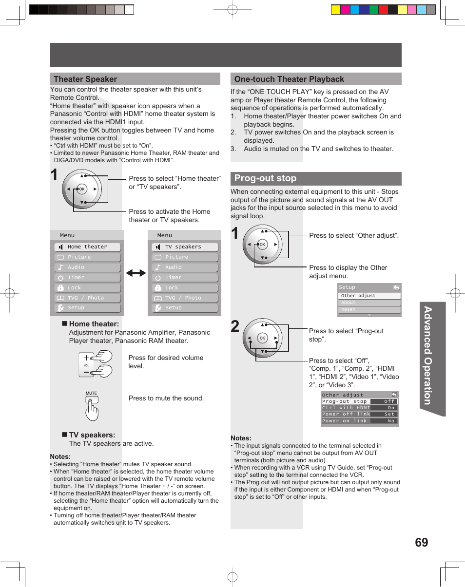 Advanced op er a tion, Prog-out stop | Panasonic PT 56DLX76 User Manual | Page 69 / 92