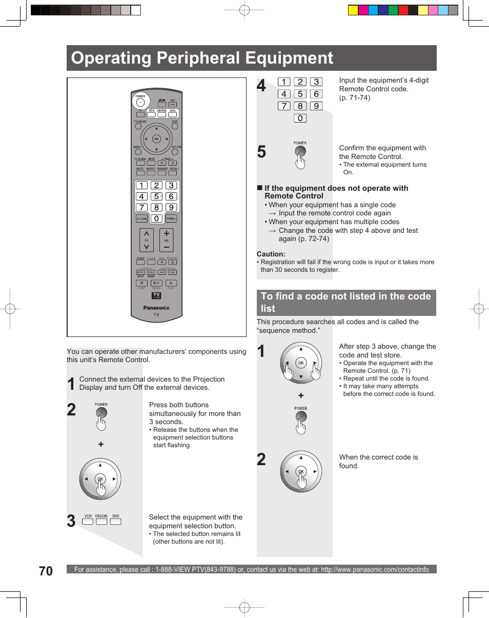 Information, Operating peripheral equipment, Operating peripheral equipment 2 3 4 | Panasonic PT 56DLX76 User Manual | Page 70 / 92