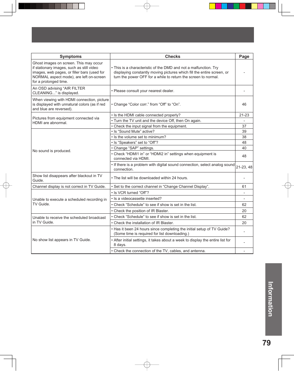 Information | Panasonic PT 56DLX76 User Manual | Page 79 / 92