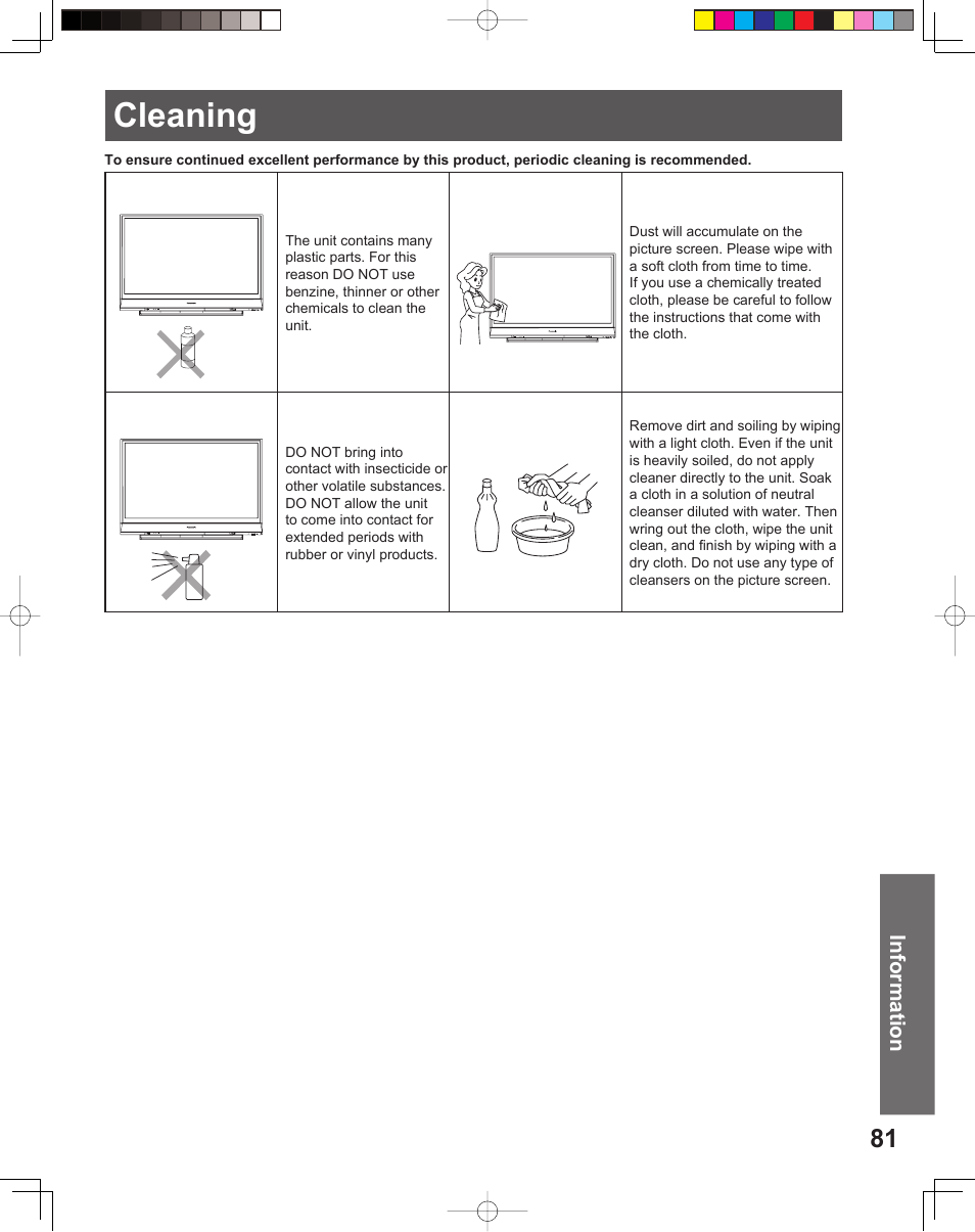Cleaning | Panasonic PT 56DLX76 User Manual | Page 81 / 92